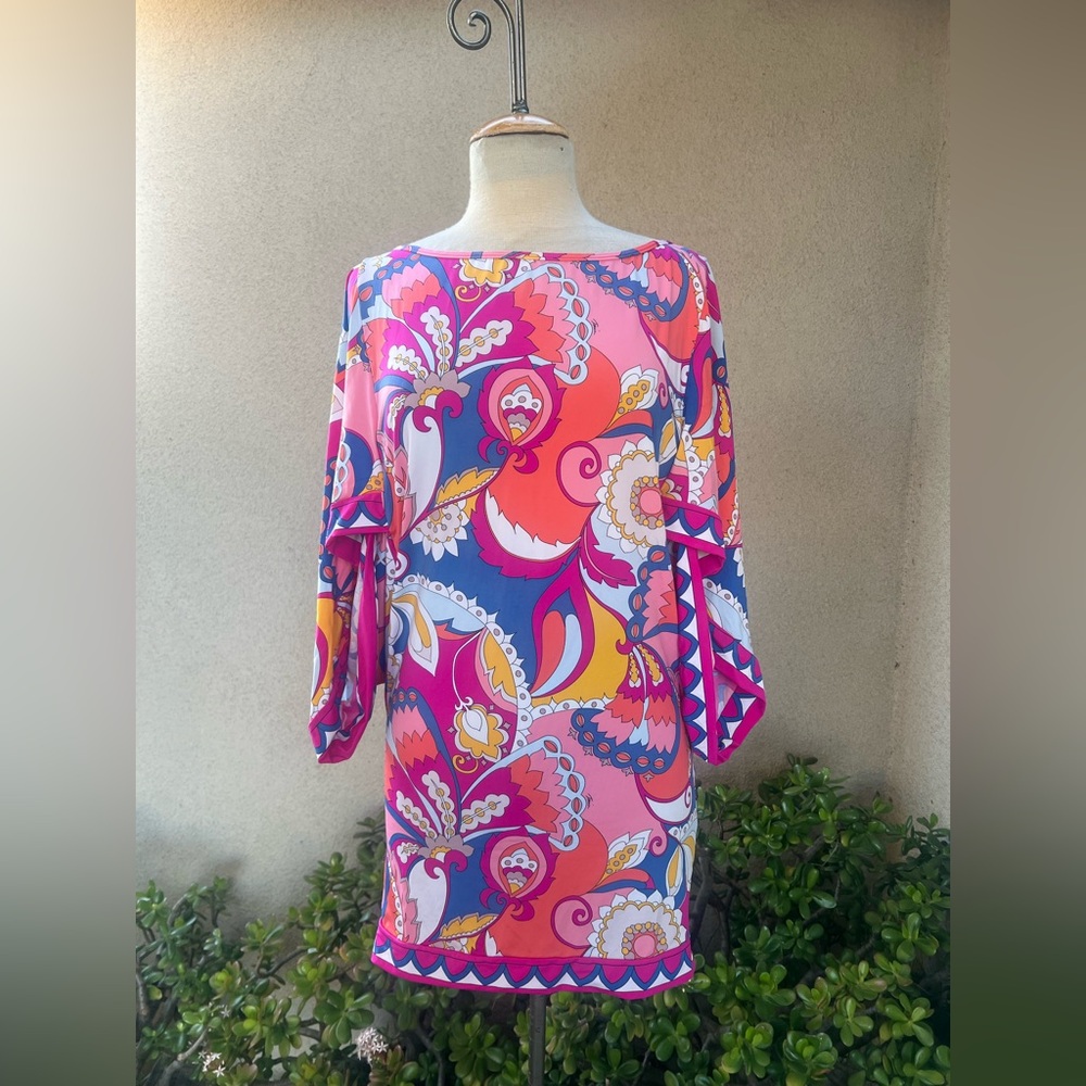 Trina Turk swim cover up mini dress tunic neon colors Sz M